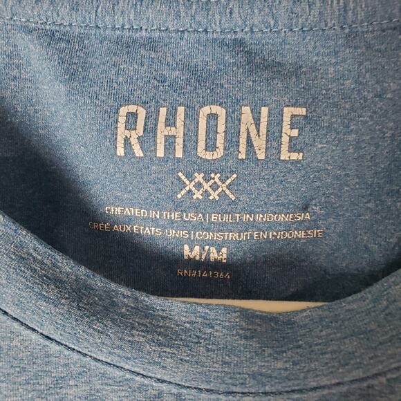 Rhone Mens Blue Reign Soft Sweat Wicking Short Sleeve Shirt Top Size Medium - Picture 3 of 6